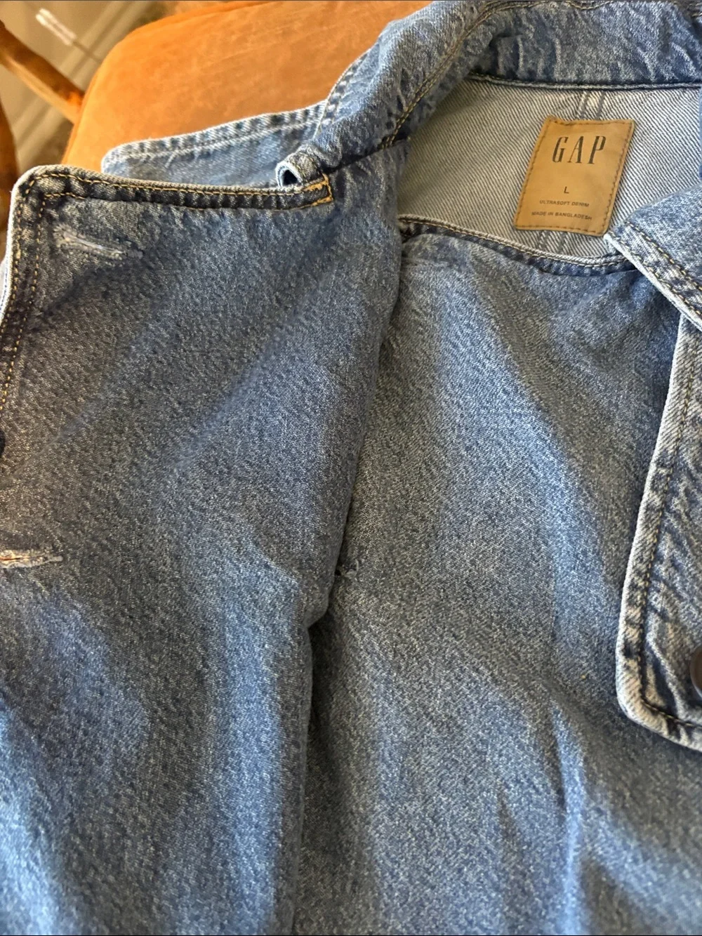 GAP Denim Trench Jacket Women’s Large Cropped Double Breasted Light Wash - Picture 8 of 11